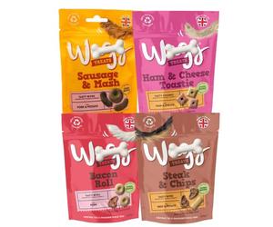 Dog Training Treats Bundle, 4 Pack Variety, Sausage and Mash, Steak and Chips, Bacon Roll, Ham and Cheese Toastie Flavours, Oven Baked, 125g Each, with Thank You Card