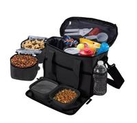 Dog Travel Bag Pet Multi-Use Dog Outdoor Bag with Locking Safety Zippers, Food and Accessory Overnight Black Carrier Bag for Traveling For Dogs, Cats & Pets Includes Bowls, Matt & Shoulder Strap