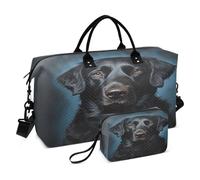 Dog Travel Duffle Bag Gym Bag, Black Labrador Dog Portrait Weekender Bags for Women with Toiletry Bag Travel Tote Bag Swim Bag