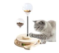 Dog Treat Ball - Wooden Turntable Feeder Natural Brown Medium Size, Interactive Pet Toy, Chewing Activity Device with Spring Pole Engagement Mechanism Design | For Home Play Medium Cave