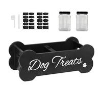 Dog Treat Container Set - Keeps Pet Food Fresh, Authentic Wood Texture Storage Box Look, 26.5x12x11cm Dimensions + Two 14.2x8.5cm Jars, Natural Wooden - for Kitchen Counters & Dogs
