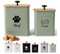 Dog Treat Container Set of 2 with Airtight Bamboo Lids - 8x6 & 7x5 inch