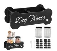 Dog Treat Container, Wood Dog Food Storage Containers with 2 Jars, Airtight Dogs Treat Jar Large Dogs Treats Container, with Bottles, Spoon, Stickers, Tweezers