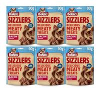 Dog Treats Multipack with 6X Bakers Sizzlers Dog Treats Bacon 90g | Delicious treats - Low in fat - No added artificial colours, flavours or preservatives.