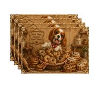 Dog Treats Placemats, Rustic Farmhouse Animal Place Mats for Dining Table, Cozy Kitchen Decorative Non-Slip Washable Indoor Outdoor Party Placemat Set of 4