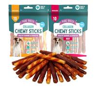Dog Treats Rawhide Twists Sticks Wrapped 20 Pack, Chicken & Beef Small Collagen Chews for Puppies, High Protein Dental Health Boredom Breaker Treats