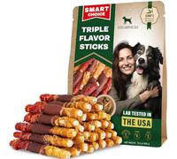 Dog Treats Rawhide Twists Sticks Wrapped with Chicken & Pet Natural Chew Treats - Grain Free Meat & Human Grade Dried Snacks in Bulk for Small & Large Dogs (300 g (Pack of 1), Triple Rawhide)