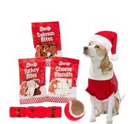Dog Treats & Toy Stocking 120g - Festive Gift for Dogs with Salmon Bites, Turkey Bites, Cheese Biscuits & Toys | Low Fat, for Dog