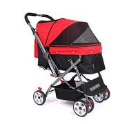 Dog Trolley Cat Cages Crates Carriers Carrier Big Space Portable Folding Four Rounds One-Key Closed Car (red)