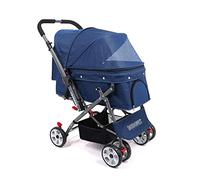 Dog Trolley Cat Cages Crates Carriers Carrier Big Space Portable Folding Four Rounds One-Key Closed Car (Blue)