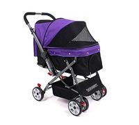 Dog Trolley Cat Cages Crates Carriers Carrier Big Space Portable Folding Four Rounds One-Key Closed Car (Purple)