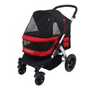 Dog Trolley Pet Stroller Multifunction Big Dog Trolley Foldable Four Rounds Cage Scooter Bearing Easy Folding Four Wheel Travel Pet Max for Weight (Gray) (Red)