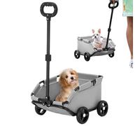 Dog Trolleys on Wheels Portable & Foldable Cat Carrier with Wheels & Extendable Pull Handle Puppy Stroller with Small Pocket Rolling Cat Carrier Utility Wagon for Pets within 7 Kg Grey
