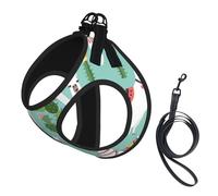 Dog Tropical Llama Alpaca Cactus Flower Printed Harness And Leash Set,Adjustable,Breathable Soft,Step-In Mesh Pet Vest Harness With Reflective Strip