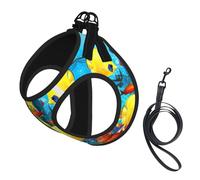 Dog Tropical Ocean Sea Fish Printed Harness And Leash Set,Adjustable,Breathable Soft,Step-In Mesh Pet Vest Harness With Reflective Strip
