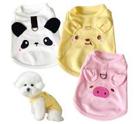 Dog Tshirt, 3Pcs Small Dog Shirts with D-Ring, Cute Cartoon Soft Breathable Clothes with Pig, Bear & Panda Pattern Sleeveless Pet Tank Top M 5-7lb