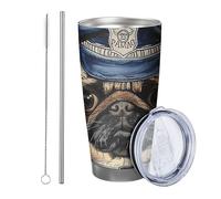 Dog tumbler Pack Of 1 Vintage Farmhouse Funny Cute Wear Navy Cap Pug Animals beige blue Metal Reusable No Spill Shatterproof Picnic gym Yard Outdoor Ofiice with straw Cold Drinks 20 Ounce