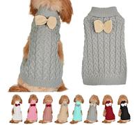 Dog Turtleneck Sweater Bow Knitting Dog Jumper Warm Dog Winter Clothes Pullover Knitwear Crochet Dog Coat Christmas Costume for Small Medium Large Dogs Cats (Grey, M)