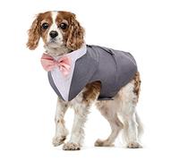 Dog Tuxedo, Dog Suit and Bandana Set Pet Clothes Formal Shirt Doggie Costume Outfit for Wedding Party Festival Halloween Christmas Birthday for Small Medium Large Dogs(Grey, M)