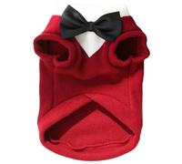 Dog Tuxedo, Formal Dog Suit for Pet Wedding, Fleece Red Vest with Black Bow Tie, Chest 21.7 in / 55 cm, Back Length 16.5 in / 42 cm, Classic Color Block, Detachable Bow Tie, for Dogs