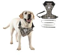 Dog Tuxedo Harness with Leash Set,Pet Formal Occasion Tailcoat Bow Harness Pet Wedding Vest Costume for Cat Puppy Small Medium Large Dogs_M(Brown Houndstooth)