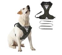 Dog Tuxedo Harness with Leash Set,Pet Formal Occasion Tailcoat Bow Harness Pet Wedding Vest Costume for Cat Puppy Small Medium Large Dogs_XL(Green Stripe)