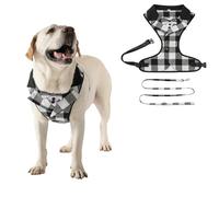 Dog Tuxedo Harness with Leash Set,Pet Formal Occasion Tailcoat Bow Harness Pet Wedding Vest Costume for Cat Puppy Small Medium Large Dogs_XL(Black Grid)