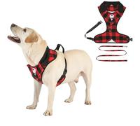 Dog Tuxedo Harness with Leash Set,Pet Formal Occasion Tailcoat Bow Harness Pet Wedding Vest Costume for Cat Puppy Small Medium Large Dogs_XS(Red Grid)