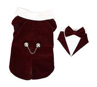 Dog Tuxedo Suit for Wedding | Elegant Velveteen Pet Tux with Bow Tie | Adjustable Dog Formal Attire for Parties/Spooky Season/Valentine ' s Day | Jujube Red (M)