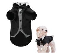Dog Tuxedo Suit, Formal Dog Shirt with Bow Tie, Wedding Outfit Tux Attire for Puppy Small Medium Dogs Cats Costume (BW Suit, Small)