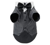 Dog Tuxedo Suit, Formal Pet Shirt Costume Wedding Attire with Black Bow Tie, Pet Outfit Apparel for Small Dogs Cats (Grey Stripe&Black Tie, X-Large)