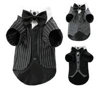 Dog Tuxedo Wedding Suit Shirt with Bow Tie, Formal Outfit Tux Attire for Puppy Small Medium Dogs Cats Costume (Pinstripe Black, Medium)