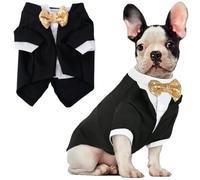 Dog Tuxedo with Bow Tie - Formal Pet Costume for Weddings, Parties, & Photos, Fits Small to Large Dogs & Cats, Adjustable Fit with Gold Trim