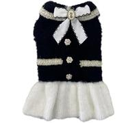 Dog Tweed Cardigan Princess Dress - Cute Luxury Knit Sweater Outfit Warm Faux Mink Yarn Coat for Small Dogs Cats Fall Winter Clothes for Daily Wear Party Holiday (Black,Large)