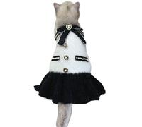 Dog Tweed Cardigan Princess Dress - Cute Luxury Knit Sweater Outfit Warm Faux Mink Yarn Coat for Small Dogs Cats Fall Winter Clothes for Daily Wear Party Holiday (White,XX-Large)