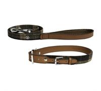 Dog Tweed Check Collar or Lead Rosewood Designer Luxury Soft Leather & Suedette