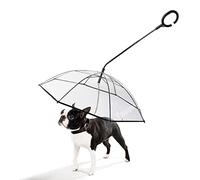 Dog Umbrella with Leash Chain Transparent Cover for Small Medium Dogs in Rain Snowy Weather TPU Clear View 8 Alloy Stakes Comfortable C-shape Handle