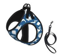 Dog Underwater Marine Life Printed Harness And Leash Set,Adjustable,Breathable Soft,Step-In Mesh Pet Vest Harness With Reflective Strip