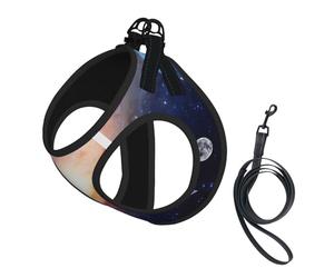 Dog Universe Galaxy Outer Space Printed Harness And Leash Set,Adjustable,Breathable Soft,Step-In Mesh Pet Vest Harness With Reflective Strip
