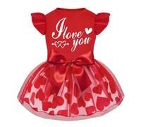 Dog Valentine's Day Dress Bowknot Tutu Skirt Tulle Pet Clothes Holiday Clothes for Small Dog Girl (Red, L)