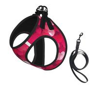 Dog Valentine'S Day Love Heart Printed Harness And Leash Set,Adjustable,Breathable Soft,Step-In Mesh Pet Vest Harness With Reflective Strip