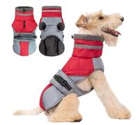 Dog vest, dog coat waterproof, warm vest with dog harness winter plus high collar velvet warm and soft red M
