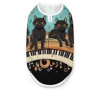 Dog Vest Pet Vest Dog Post Surgery Body Suit Cold Weather Coat Four Black Cats Lying on The Piano Keyboard Printed for XS S M Dogs Male Or Female