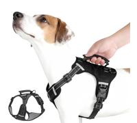 Dog Vest - Robust Lead | No Pull Dog Harness | Adjustable Nylon Chest Harness Night Safety with 1.5 m Round Lead for Small Medium Large Dogs Sports Harness Black
