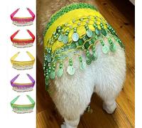 Dog Waist Chain Butt Curtain, Belly Dancing Skirts for Dogs, Passionate Puppy Shaking Hip Dance Hip Scarf Decoration(Yellow)