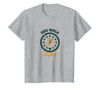 Dog Walk O'Clock: Playful Pet Lover's Retro Clock T-Shirt, Kids, Heather Grey, 4 Years