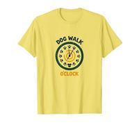 Dog Walk O'Clock: Playful Pet Lover's Retro Clock T-Shirt, Men, Lemon, M