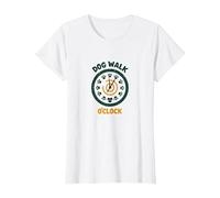 Dog Walk O'Clock: Playful Pet Lover's Retro Clock T-Shirt, Women, White, L