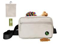 Dog Walking Bag with Carabiner, Puppy Training Bag Fanny Pack for Dogs Treats, Dog's Treat Pouch with Poop Bags Holder, Hands-Free Snack Bags for Animal with Adjustable Waist Belt (Beige)