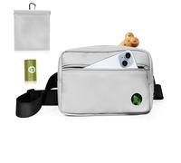 Dog Walking Bag with Carabiner, Puppy Training Bag Fanny Pack for Dogs Treats, Dog's Treat Pouch with Poop Bags Holder, Hands-Free Snack Bags for Animal with Adjustable Waist Belt (Grey)